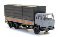 118-487.051.15 - H0 - DAF Kipp-Fahrerhaus Kab A, Tandemachse Pritschen-LKW mit Plane, grau
